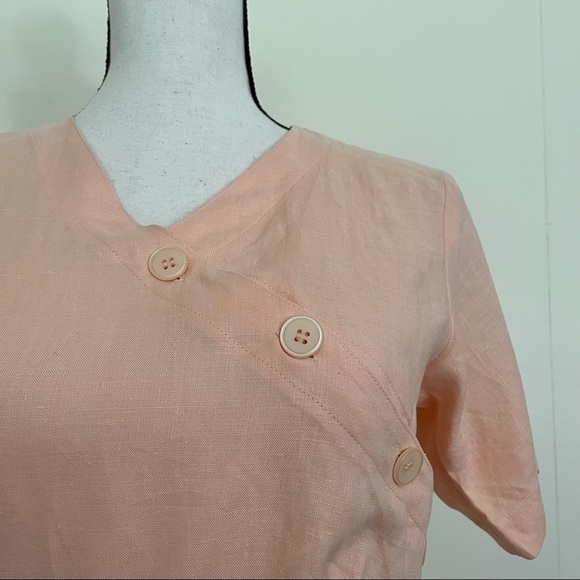 Vintage 80s Linen Button Wrap Dress - Picture 5 of 7
